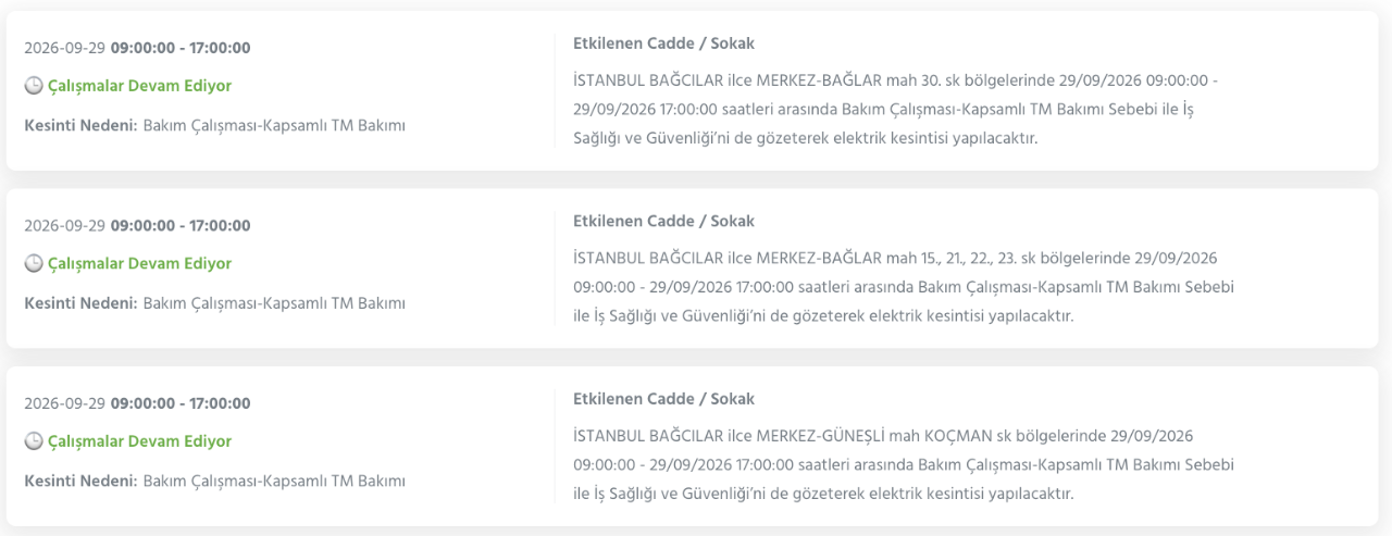 İstanbul elektrik kesintisi 29-30 Eylül BEDAŞ (Bakırköy, Bayrampaşa, Esenyurt, Küçükçekmece, Sarıyer, Beşiktaş, Eyüpsultan, Arnavutköy, Bağcılar, Beylikdüzü, Gaziosmanpaşa, Avcılar, Başakşehir planlı kesinti)