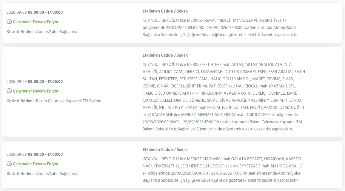 İstanbul elektrik kesintisi 29-30 Eylül BEDAŞ (Bakırköy, Bayrampaşa, Esenyurt, Küçükçekmece, Sarıyer, Beşiktaş, Eyüpsultan, Arnavutköy, Bağcılar, Beylikdüzü, Gaziosmanpaşa, Avcılar, Başakşehir planlı kesinti)