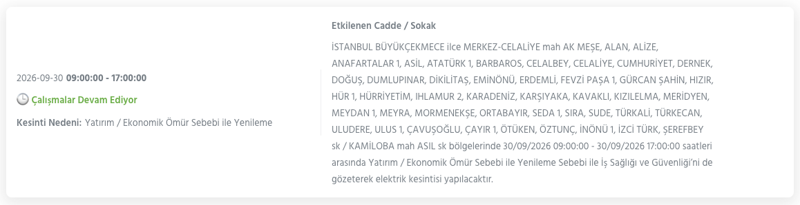 İstanbul elektrik kesintisi 29-30 Eylül BEDAŞ (Bakırköy, Bayrampaşa, Esenyurt, Küçükçekmece, Sarıyer, Beşiktaş, Eyüpsultan, Arnavutköy, Bağcılar, Beylikdüzü, Gaziosmanpaşa, Avcılar, Başakşehir planlı kesinti)
