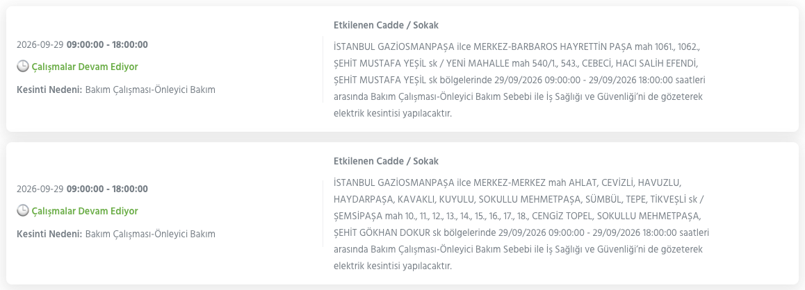 İstanbul elektrik kesintisi 29-30 Eylül BEDAŞ (Bakırköy, Bayrampaşa, Esenyurt, Küçükçekmece, Sarıyer, Beşiktaş, Eyüpsultan, Arnavutköy, Bağcılar, Beylikdüzü, Gaziosmanpaşa, Avcılar, Başakşehir planlı kesinti)