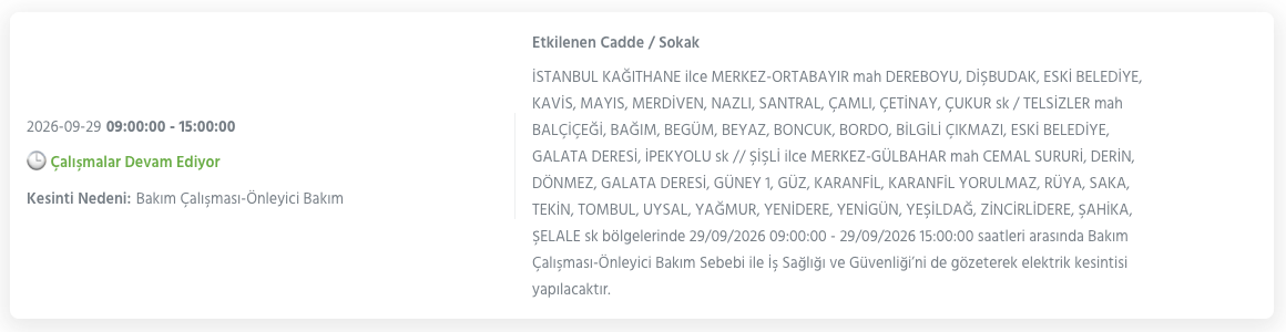 İstanbul elektrik kesintisi 29-30 Eylül BEDAŞ (Bakırköy, Bayrampaşa, Esenyurt, Küçükçekmece, Sarıyer, Beşiktaş, Eyüpsultan, Arnavutköy, Bağcılar, Beylikdüzü, Gaziosmanpaşa, Avcılar, Başakşehir planlı kesinti)