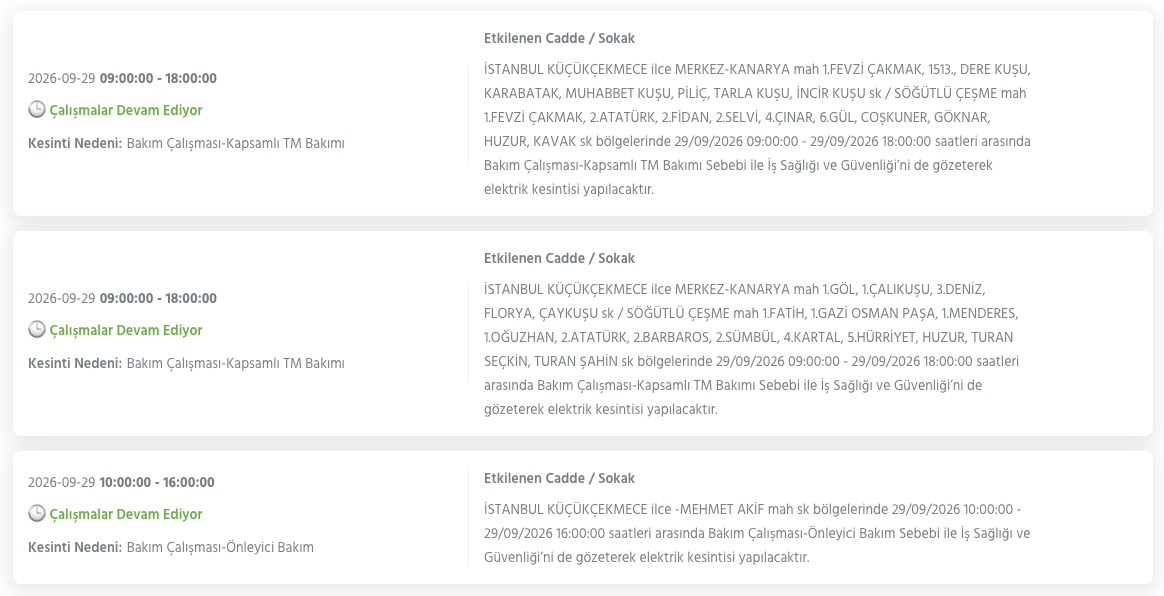 İstanbul elektrik kesintisi 29-30 Eylül BEDAŞ (Bakırköy, Bayrampaşa, Esenyurt, Küçükçekmece, Sarıyer, Beşiktaş, Eyüpsultan, Arnavutköy, Bağcılar, Beylikdüzü, Gaziosmanpaşa, Avcılar, Başakşehir planlı kesinti)