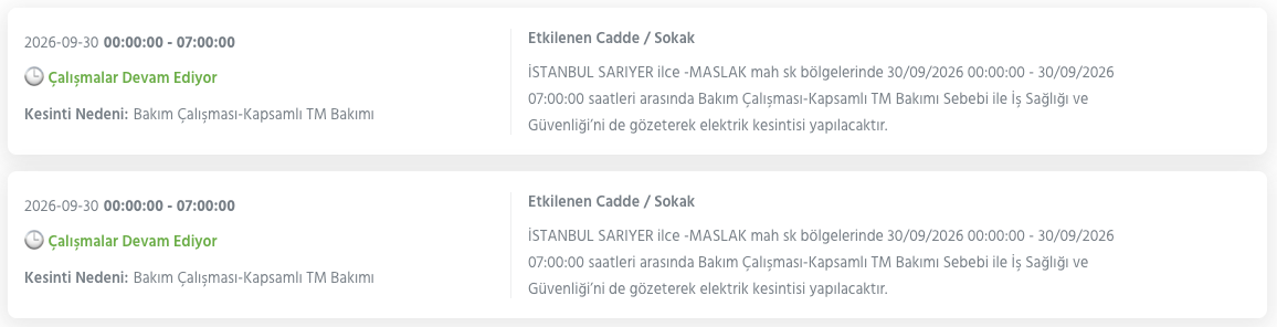 İstanbul elektrik kesintisi 29-30 Eylül BEDAŞ (Bakırköy, Bayrampaşa, Esenyurt, Küçükçekmece, Sarıyer, Beşiktaş, Eyüpsultan, Arnavutköy, Bağcılar, Beylikdüzü, Gaziosmanpaşa, Avcılar, Başakşehir planlı kesinti)