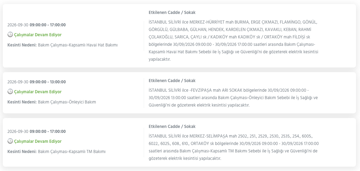 İstanbul elektrik kesintisi 29-30 Eylül BEDAŞ (Bakırköy, Bayrampaşa, Esenyurt, Küçükçekmece, Sarıyer, Beşiktaş, Eyüpsultan, Arnavutköy, Bağcılar, Beylikdüzü, Gaziosmanpaşa, Avcılar, Başakşehir planlı kesinti)