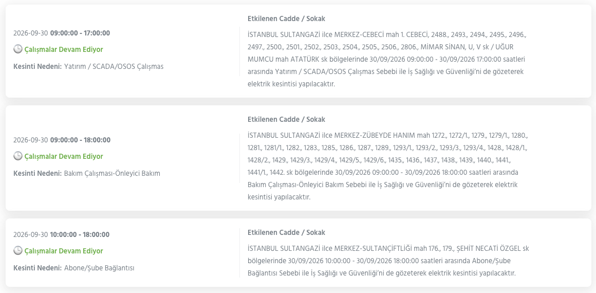 İstanbul elektrik kesintisi 29-30 Eylül BEDAŞ (Bakırköy, Bayrampaşa, Esenyurt, Küçükçekmece, Sarıyer, Beşiktaş, Eyüpsultan, Arnavutköy, Bağcılar, Beylikdüzü, Gaziosmanpaşa, Avcılar, Başakşehir planlı kesinti)