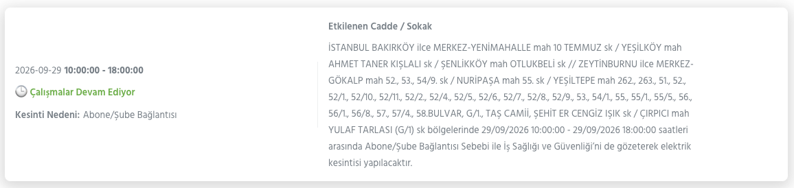 İstanbul elektrik kesintisi 29-30 Eylül BEDAŞ (Bakırköy, Bayrampaşa, Esenyurt, Küçükçekmece, Sarıyer, Beşiktaş, Eyüpsultan, Arnavutköy, Bağcılar, Beylikdüzü, Gaziosmanpaşa, Avcılar, Başakşehir planlı kesinti)