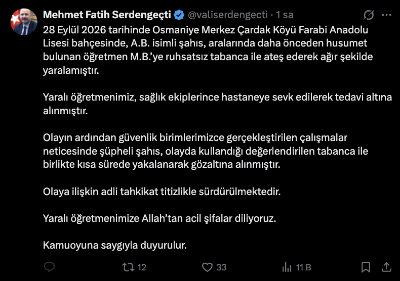 Osmaniye’de okullar tatil mi? 28 Eylül 2026 Valilik açıklaması gündemde