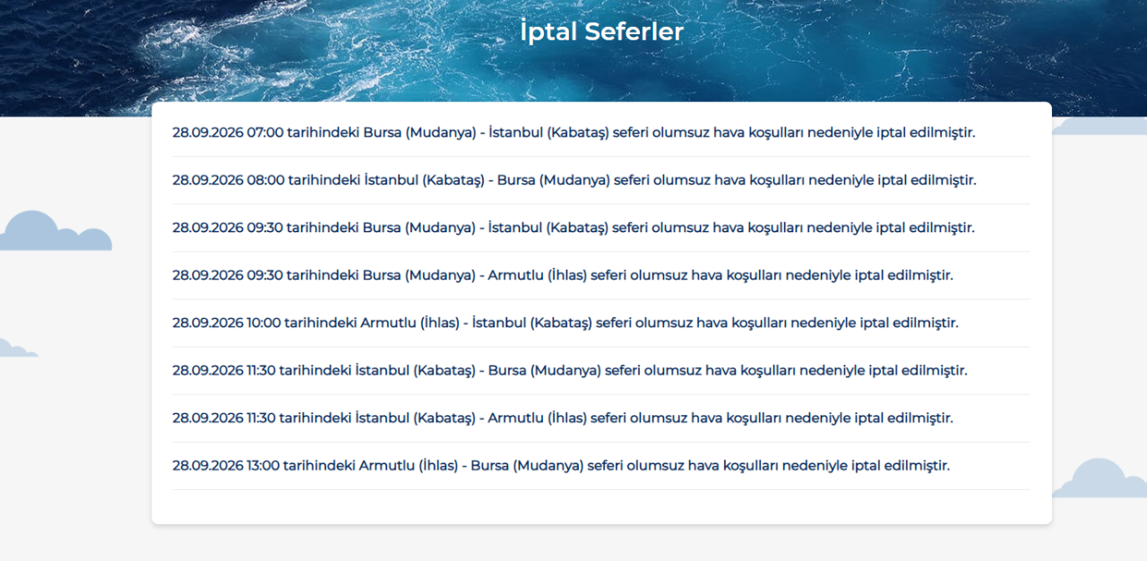 Vapur seferleri iptal mi son dakika? 28 Eylül Şehir Hatları, İDO, BUDO iptal seferler
