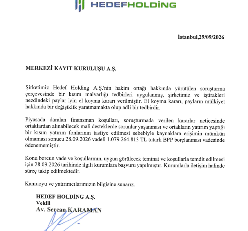 1 milyarlık borcu ödeyemedi! Hedef Holding temerrüde düştü