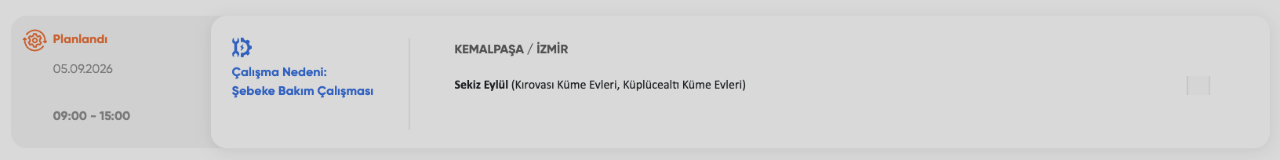 İzmir elektrik kesintisi 5 Eylül programı GDZ Elektrik (Aliağa, Bayındır, Bergama, Bornova, Karaburun, Karşıyaka, Kemalpaşa, Menemen, Ödemiş, Selçuk, Torbalı, Urla, Beydağ, Konak, Menderes, Çiğli, Bayraklı, Karabağlar)
