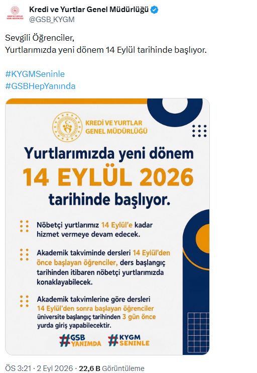 KYK yurtları ne zaman açılacak? GSB tarih verdi