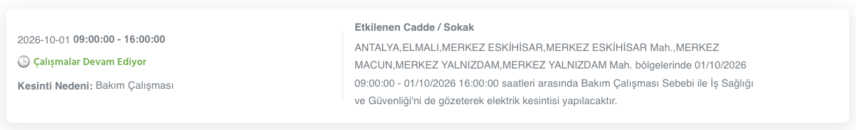 Antalya elektrik kesintisi 1-2-3 Ekim AEDAŞ (Alanya, Serik, Aksu, Manavgat, Kumluca, Kaş, Muratpaşa, Kemer, Korkuteli, Elmalı, Demre, Döşemealtı, Gazipaşa planlı kesinti)