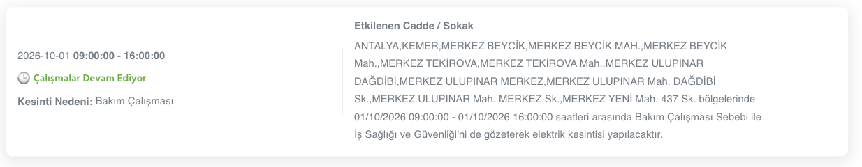 Antalya elektrik kesintisi 1-2-3 Ekim AEDAŞ (Alanya, Serik, Aksu, Manavgat, Kumluca, Kaş, Muratpaşa, Kemer, Korkuteli, Elmalı, Demre, Döşemealtı, Gazipaşa planlı kesinti)