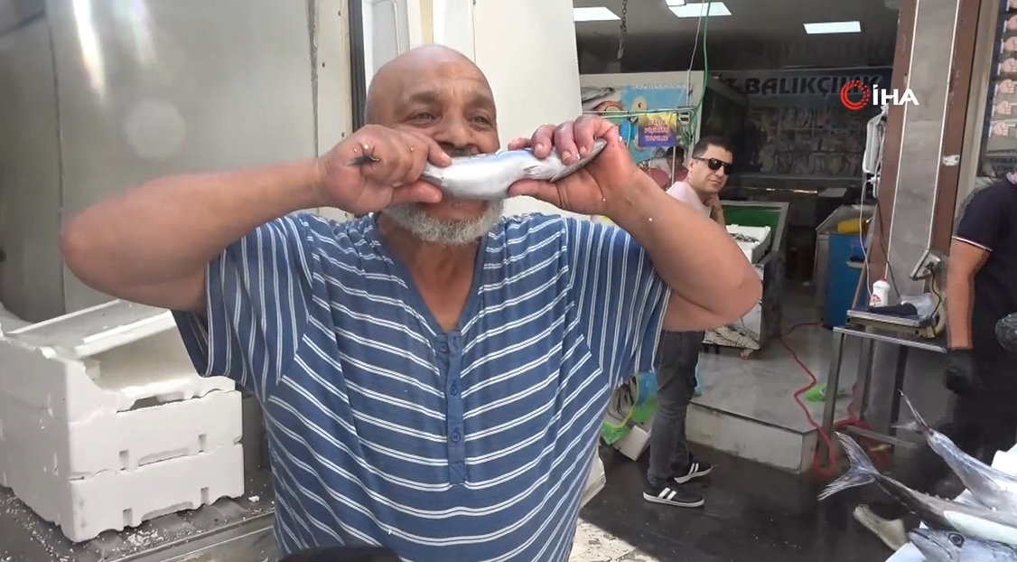Balık tezgahında şaşırtan görüntü! Palamudu çiğ çiğ yedi, görenler tekrar tekrar baktı