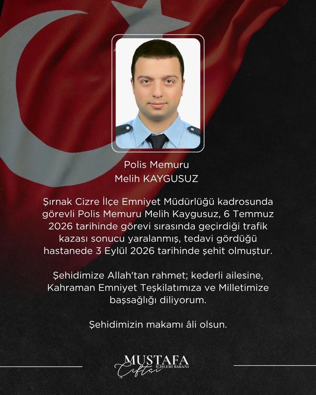 Şırnak'tan acı haber: Polis memuru Melih Kaygusuz şehit oldu