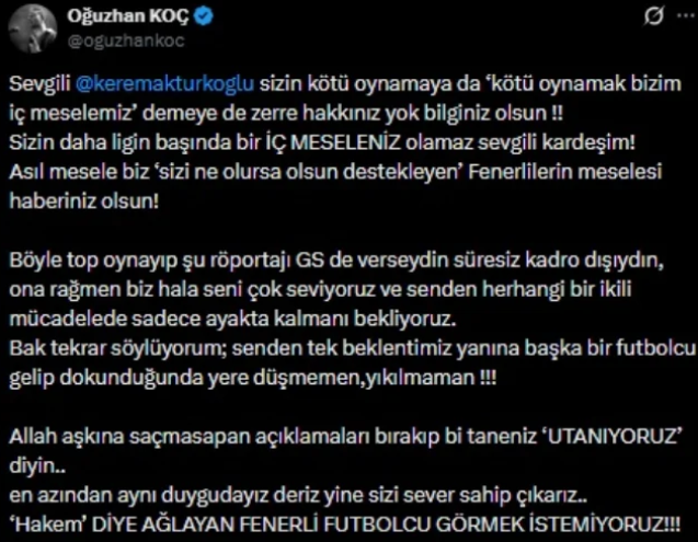 Oğuzhan Koç bu paylaşımını sildi