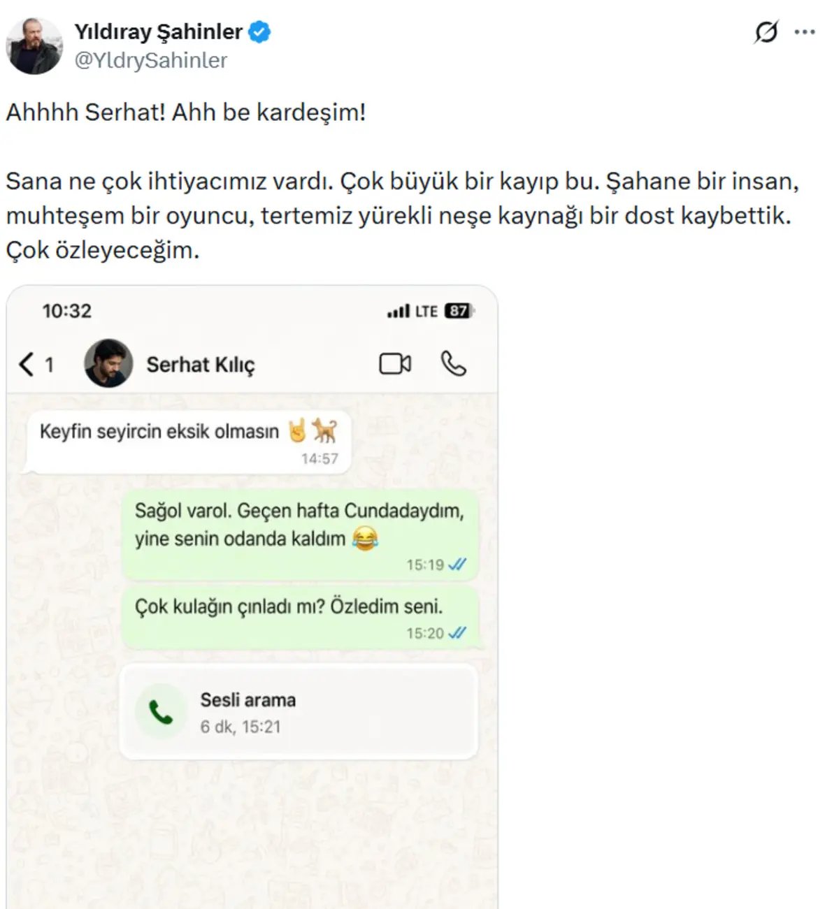 Serhat Kılıç’la son konuşmalarını paylaştı, ‘yapay zeka’ yorumları çileden çıkardı: Yıldıray Şahinler’den zehir zemberek sözler
