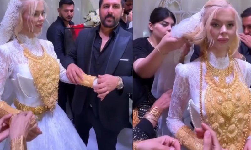 Çağla Öz’ün düğününde gösterişin dozu kaçtı! Altın takacak yer bırakmadılar
