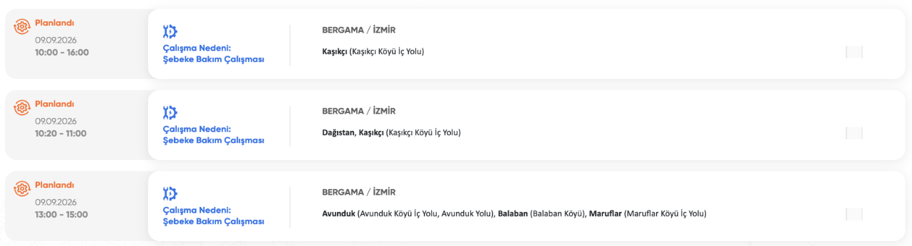 İzmir elektrik kesintisi 7-8-9 Eylül (Karşıyaka, Bayraklı, Urla, Ödemiş, Kınık, Kiraz, Bayındır) GDZ Elektrik planlı kesinti programı