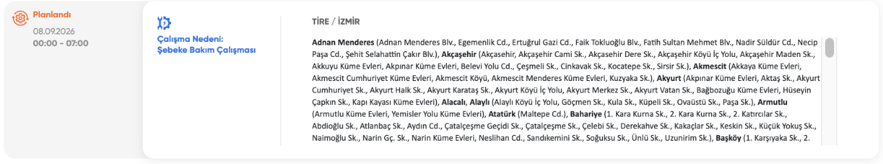 İzmir elektrik kesintisi 7-8-9 Eylül (Karşıyaka, Bayraklı, Urla, Ödemiş, Kınık, Kiraz, Bayındır) GDZ Elektrik planlı kesinti programı