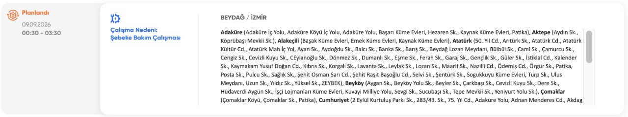 İzmir elektrik kesintisi 7-8-9 Eylül (Karşıyaka, Bayraklı, Urla, Ödemiş, Kınık, Kiraz, Bayındır) GDZ Elektrik planlı kesinti programı