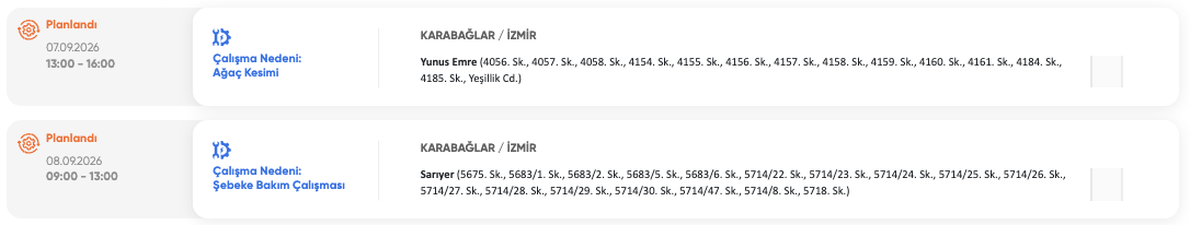 İzmir elektrik kesintisi 7-8-9 Eylül (Karşıyaka, Bayraklı, Urla, Ödemiş, Kınık, Kiraz, Bayındır) GDZ Elektrik planlı kesinti programı
