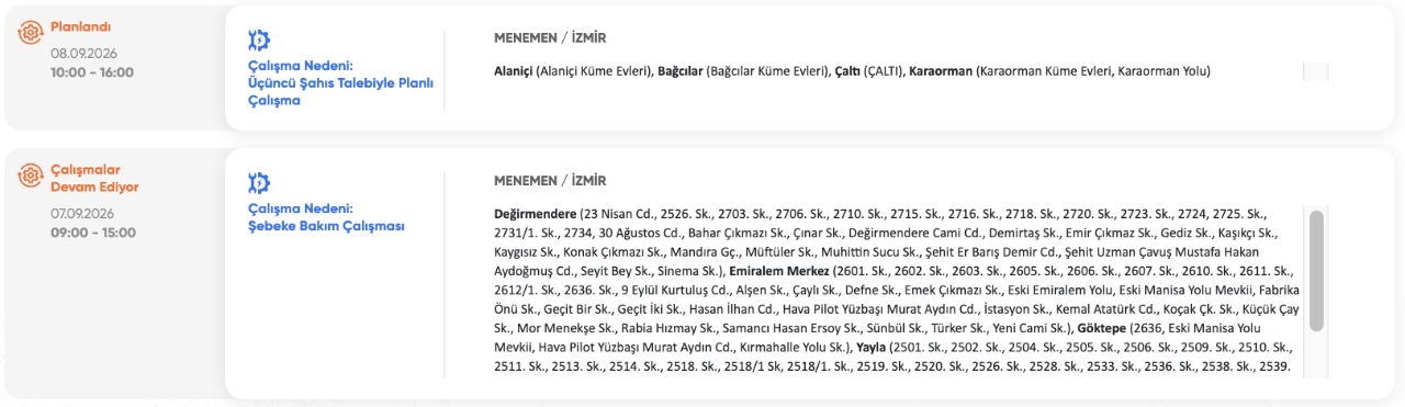 İzmir elektrik kesintisi 7-8-9 Eylül (Karşıyaka, Bayraklı, Urla, Ödemiş, Kınık, Kiraz, Bayındır) GDZ Elektrik planlı kesinti programı