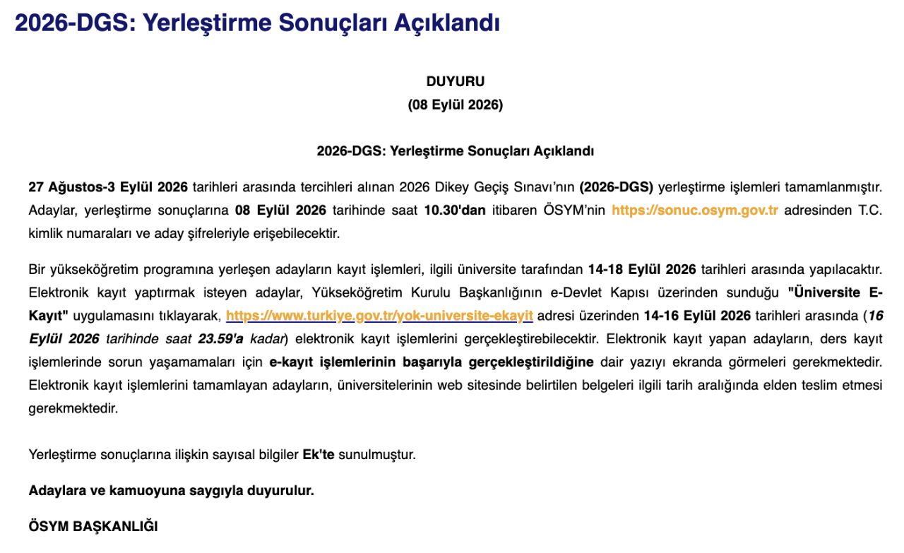 DGS kayıtları ne zaman yapılacak 2026? Yerleştirme sonuçları açıklandı!