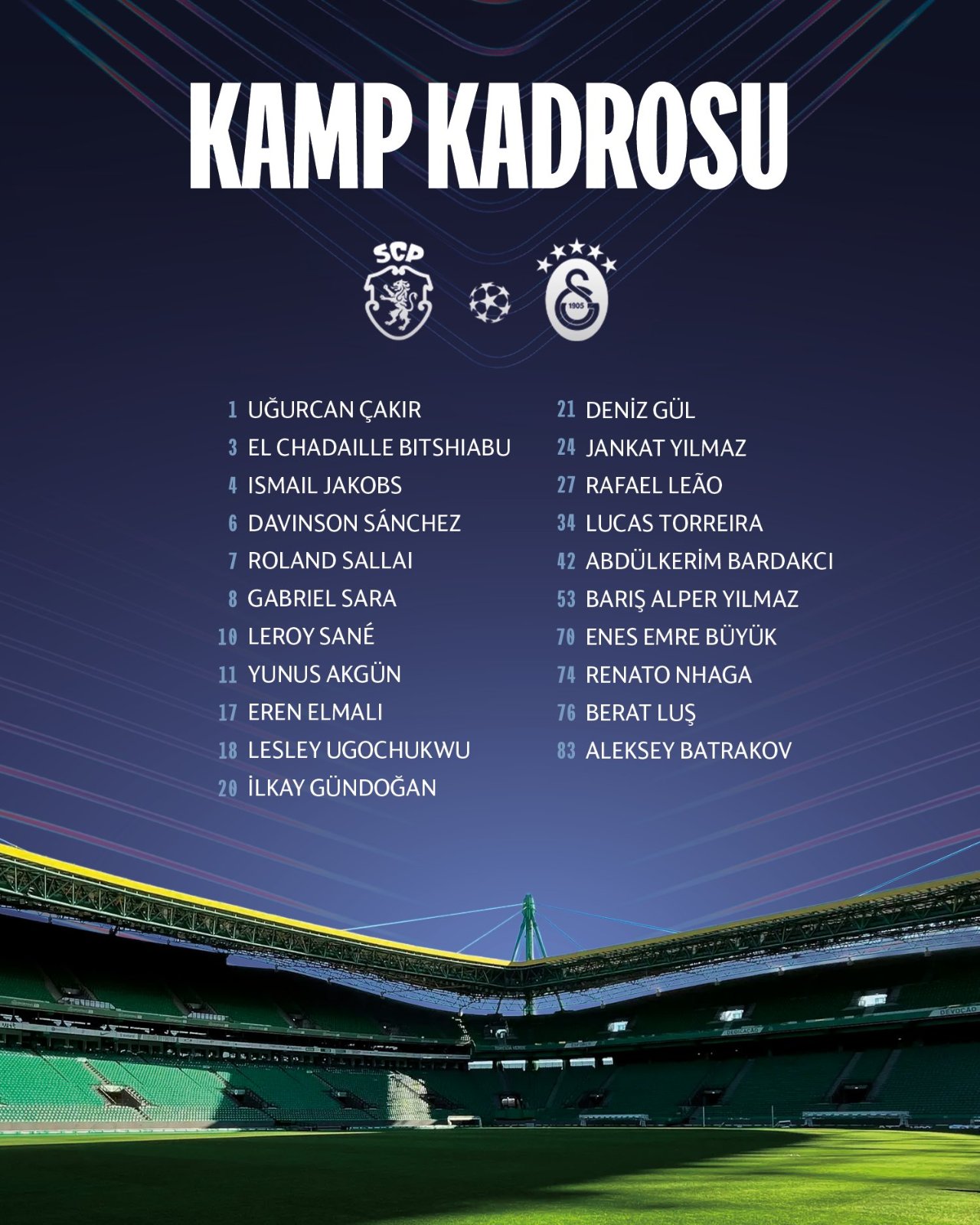 Galatasaray-Sporting maç kadrosu açıklandı! Osimhen, Lemina ve Singo oynayacak mı?