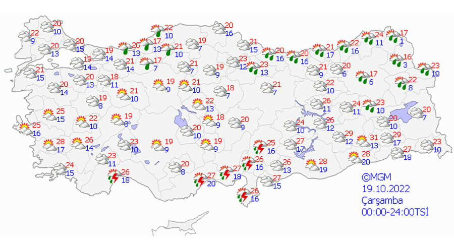 Meteoroloji il il uyardı: 23 şehirde sağanak ve gök gürültülü sağanak alarmı (19 Ekim 2022 hava durumu) Meteoroloji il il uyardı: 23 şehirde sağanak ve gök gürültülü sağanak alarmı (19 Ekim 2022 hava durumu)