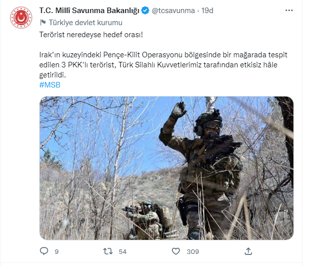 Son dakika! MSB: Kuzey Irak'ta 3 PKK/YPG'li terörist öldürüldü