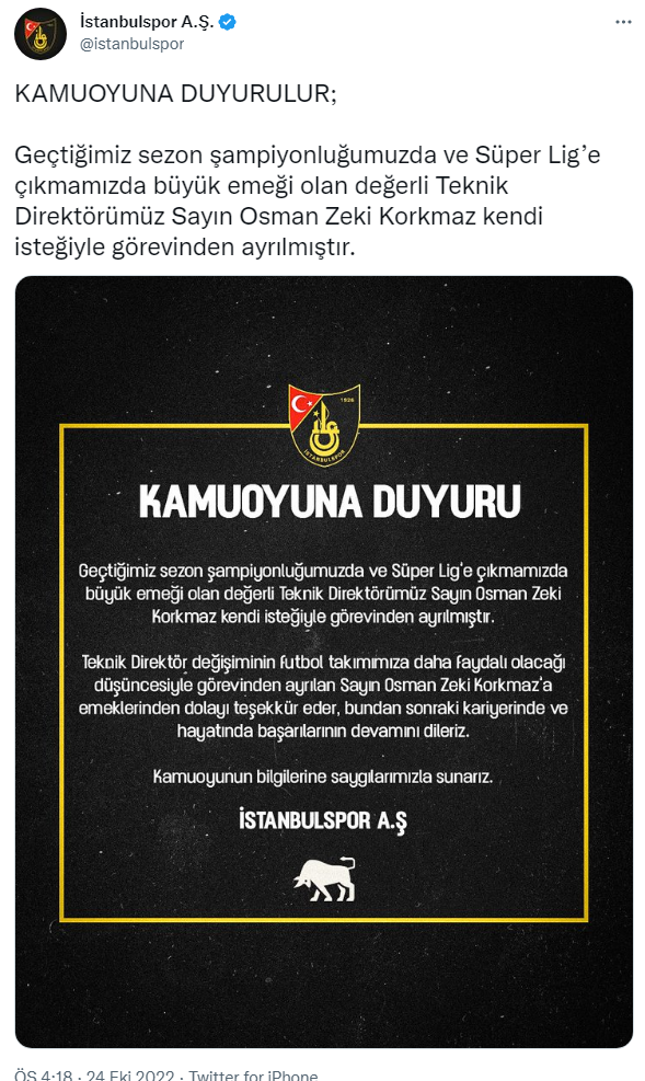 Son dakika: Süper Lig ekiplerinden İstanbulspor'da istifa depremi...