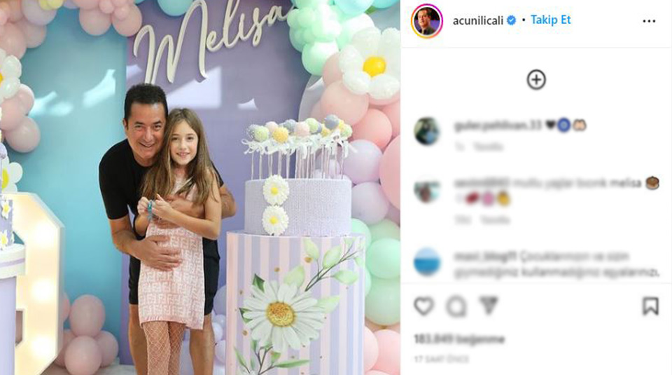 Acun Ilıcalı 9 yaşına giren kızıyla fotoğraf paylaştı: Melisa’nın pembe elbisesinin fiyatı olay oldu