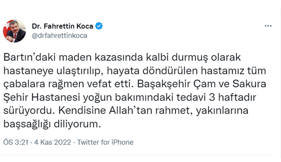 Bakan Koca duyurdu: Bartın’daki maden faciasından bir acı haber daha...