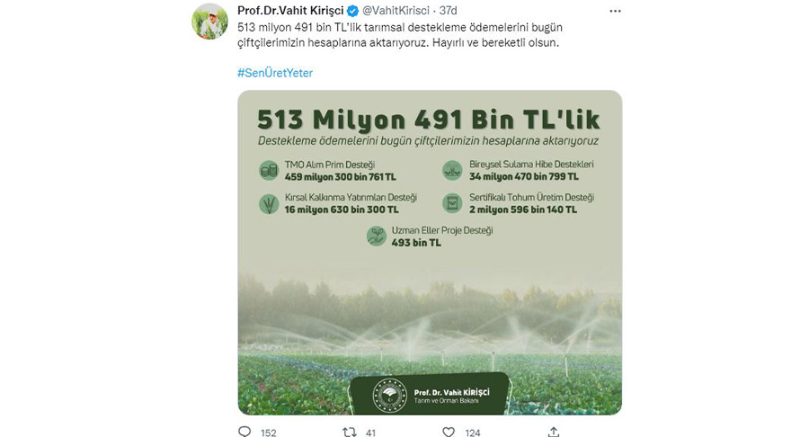 Bakan duyurdu! Tarımsal destek ödemeleri bugün hesapta