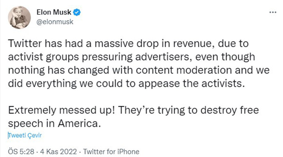 Elon Musk’ın Twitter imparatorluğunda işler iyiye gitmiyor: Reklamverenler kaçmaya başladı Elon Musk’ın Twitter imparatorluğunda işler iyiye gitmiyor: Reklamverenler kaçmaya başladı