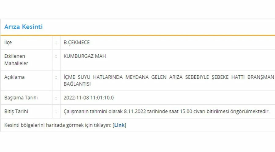 İstanbul’da 7 ilçede 8 saate varan su kesintisi! Sular hangi ilçelerde kesilecek?  (8 Kasım İSKİ arıza-kesinti listesi) İstanbul’da 7 ilçede 8 saate varan su kesintisi! Sular hangi ilçelerde kesilecek?  (8 Kasım İSKİ arıza-kesinti listesi)