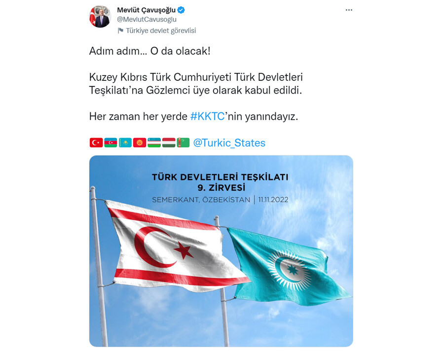 Bakan Çavuşoğlu'ndan Türk Devletleri Teşkilatı'na gözlemci üye olan KKTC için 