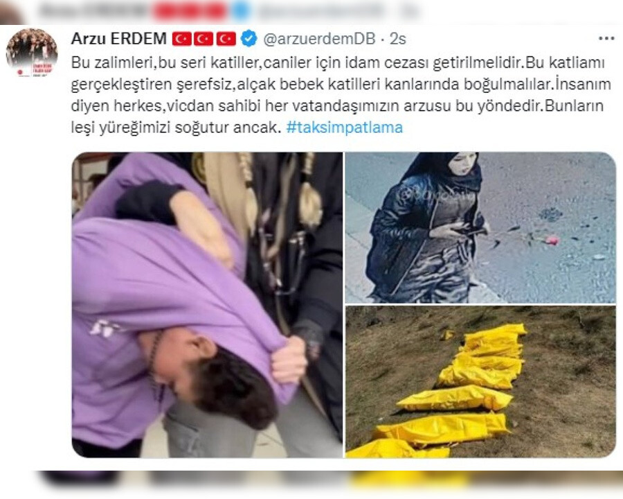 MHP'li Arzu Erdem'den Taksim saldırganı için idam çağrısı: Yüreğimizi soğutur MHP'li Arzu Erdem'den Taksim saldırganı için idam çağrısı: Yüreğimizi soğutur