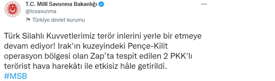 Son dakika: Zap temizleniyor, sınıra kilit vuruluyor! 2 PKK'lı terörist daha öldürüldü Son dakika: Zap temizleniyor, sınıra kilit vuruluyor! 2 PKK'lı terörist daha öldürüldü