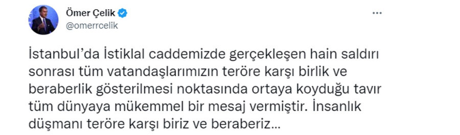 AK Parti Sözcüsü Ömer Çelik'ten Taksim yorumu:  Bir ve beraber oluşumuz dünyaya mükemmel bir mesaj verdi