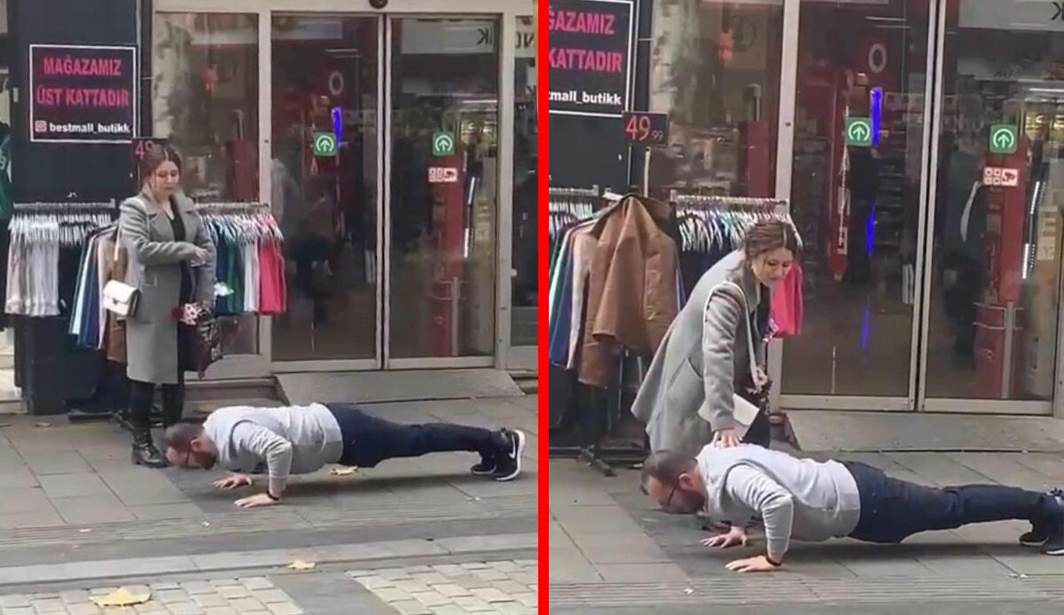 Cadde ortasında şınav: Görenler şaşkınlıkla izledi
