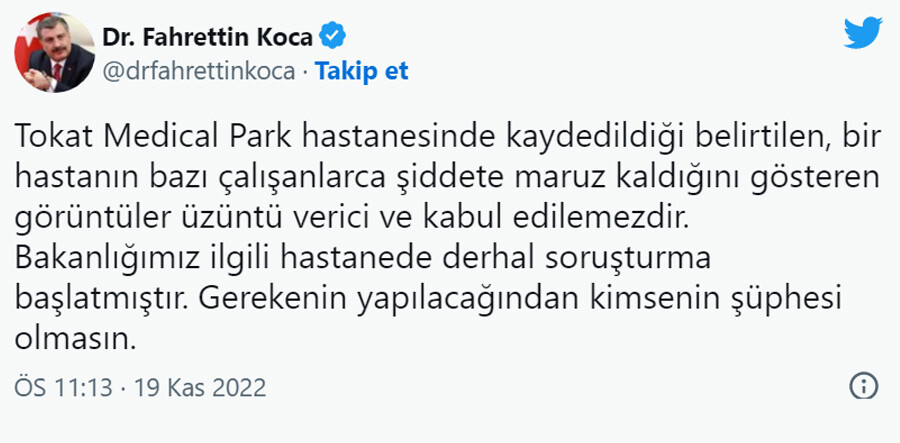 Tokat'taki özel hastanede felçli hastaya şiddet skandalına soruşturma! Bakan Koca açıkladı Tokat'taki özel hastanede felçli hastaya şiddet skandalına soruşturma! Bakan Koca açıkladı