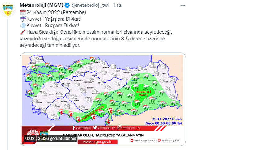 Meteoroloji uyardı: Kuvvetli sağanağa, kuvvetli rüzgara dikkat! (24 Kasım 2022 hava durumu)