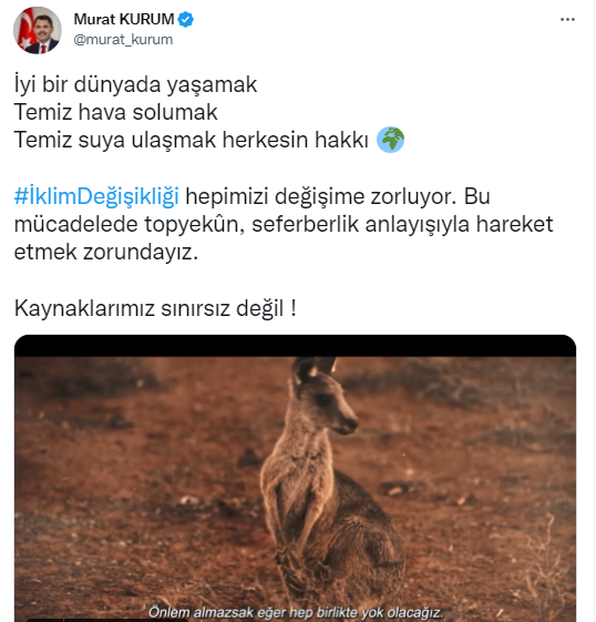 Bakan Murat Kurum'dan iklim değişikliğiyle mücadele konulu kısa film paylaşımı