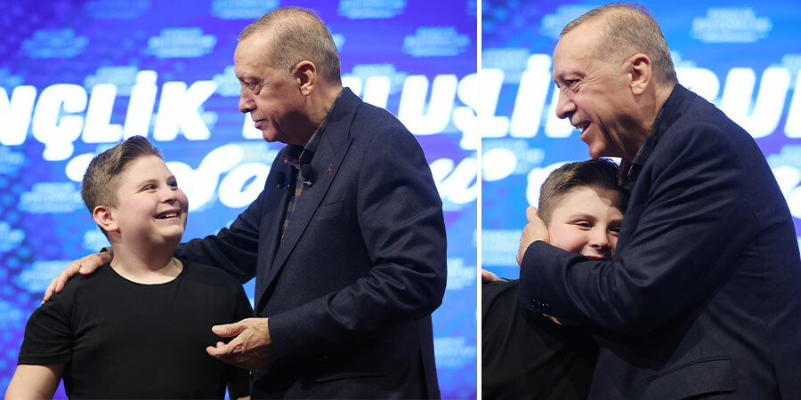 Erdoğan'dan Fevzi Kaan'a gülümseten kilo tavsiyesi: 'Annesi bir diyetisyene tabi tut'