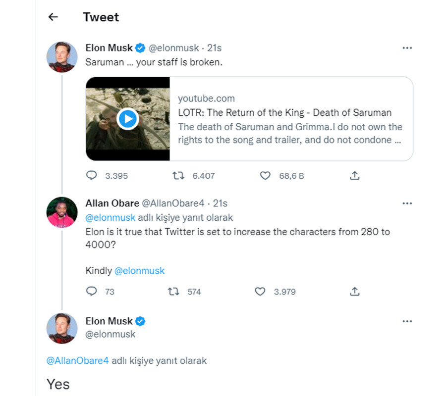 Elon Musk 'yarın bir sürpriz bekliyor' diyerek duyurdu... Elon Musk planlarını peş peşe duyurdu: Twitter’ı Twitter yapan karakter sınırına Musk darbesi!