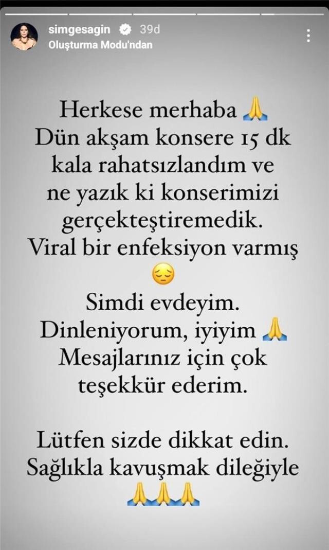 Konser öncesi hastaneye kaldırılmıştı: Simge Sağın'ın sağlık durumu belli oldu