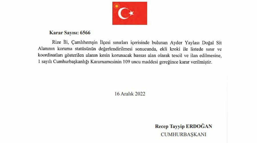 Cumhurbaşkanı Erdoğan imzaladı, Ayder Yaylası için karar verildi Cumhurbaşkanı Erdoğan imzaladı, Ayder Yaylası için karar verildi
