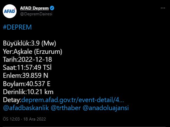 Erzurum'da korkutan deprem! AFAD'dan açıklama geldi